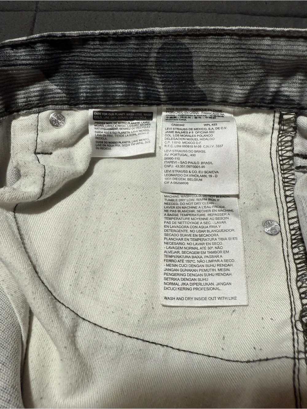 Levi's Men's 511 Corduroy Black & Gray Camo pants